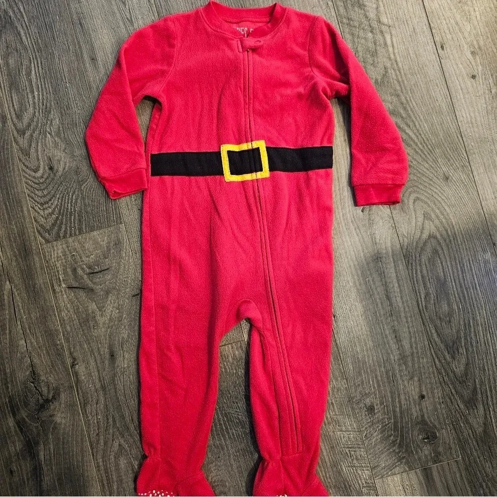 24M Red Black Footies Santa One Piece Belt Design Christmas Pictures PJs Holiday